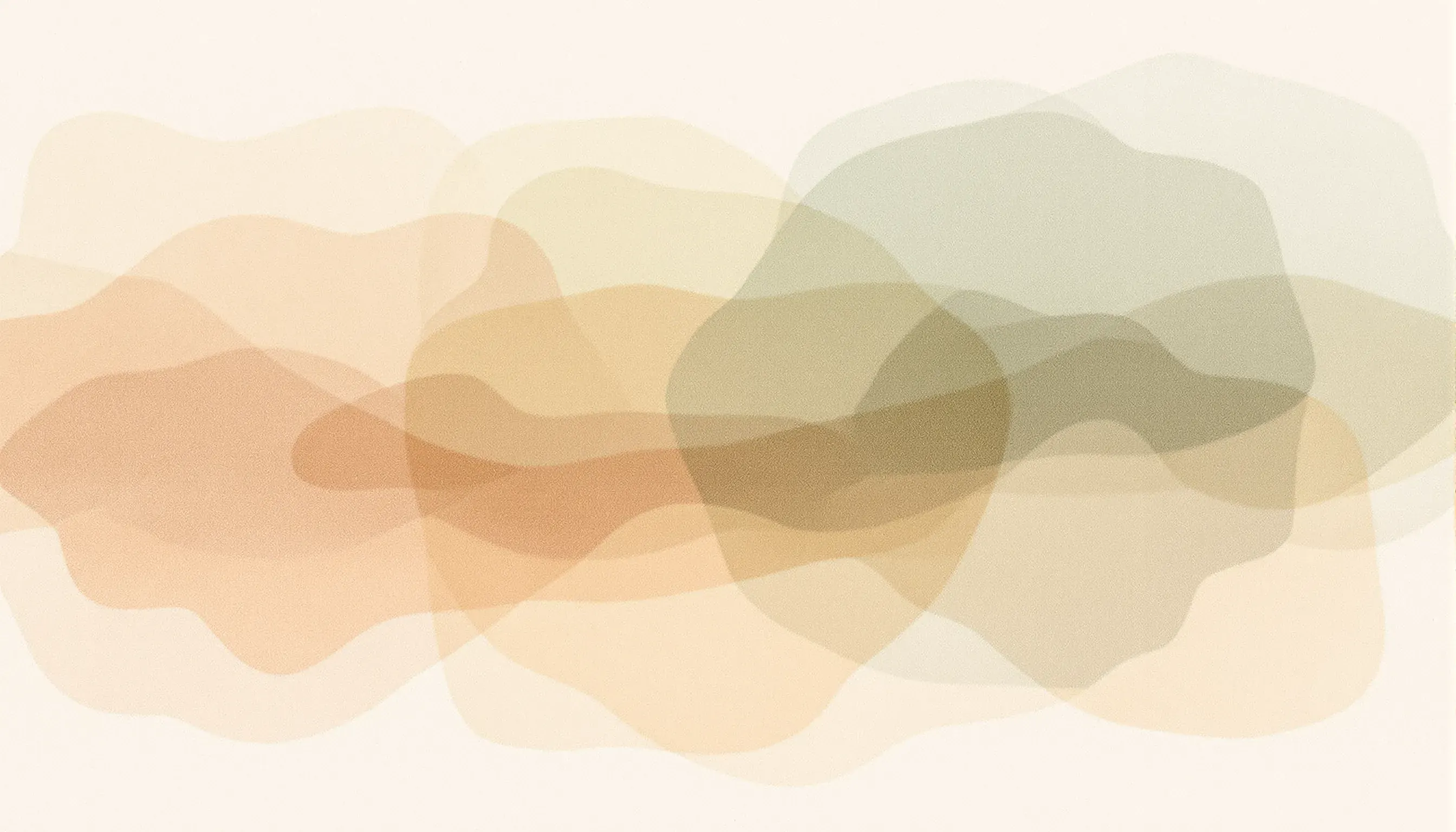 Three overlapping muted watercolor color fields suggesting layered research strata